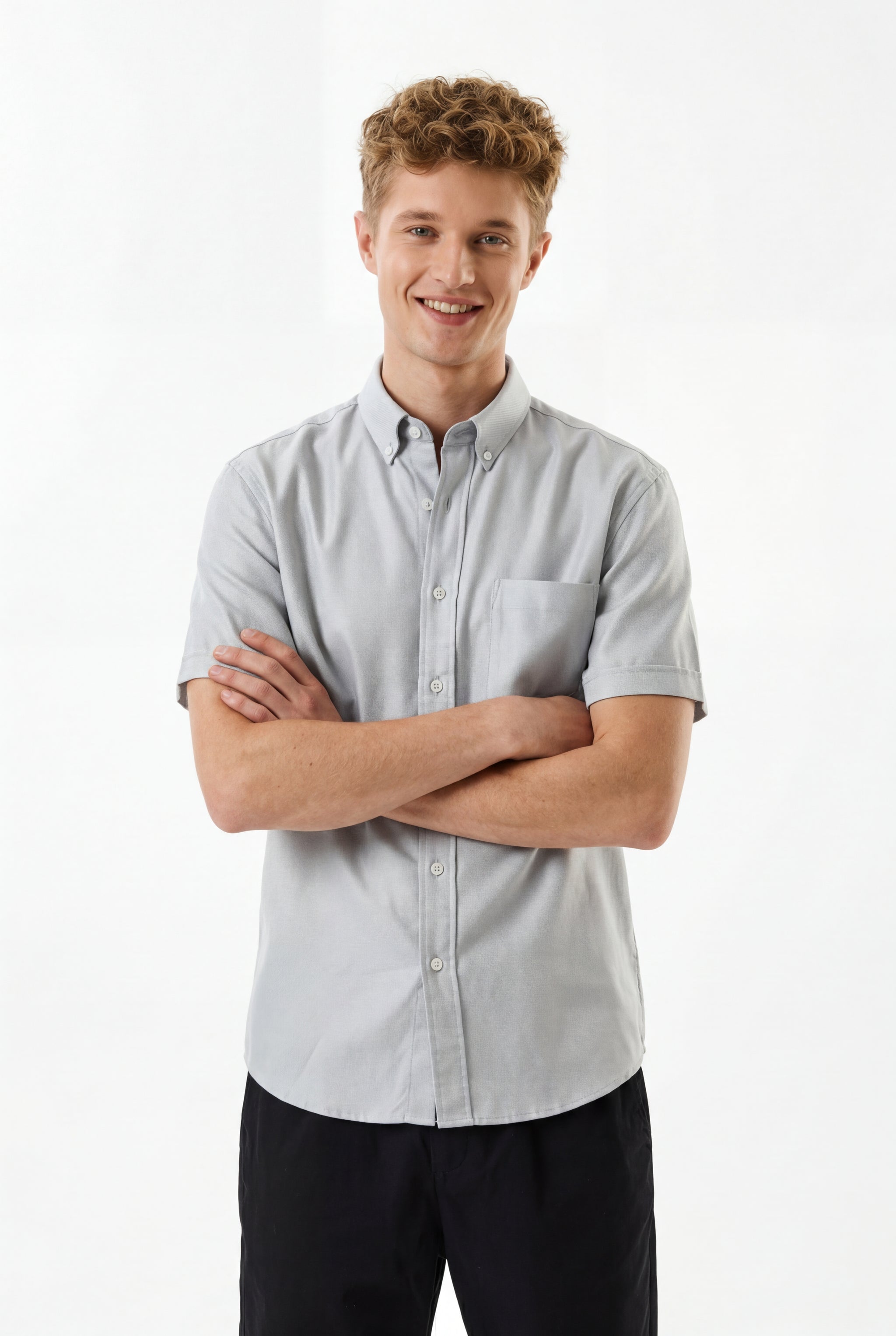 Cool Bee Premium Oxford Casual Half Shirt Grey for Men - Grey Premium Half Sleeve Oxford Shirt India