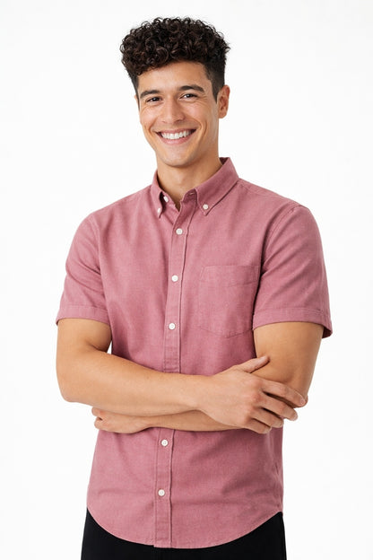 Premium Oxford Casual Half Shirt Raspberry Red