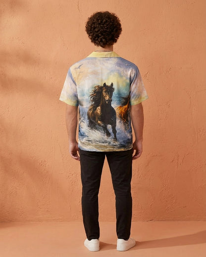 Cool Bee Ethereal Crest Camp Shirt for Men - Premium Mercerised Cotton Spread Collar Shirt India - Side View