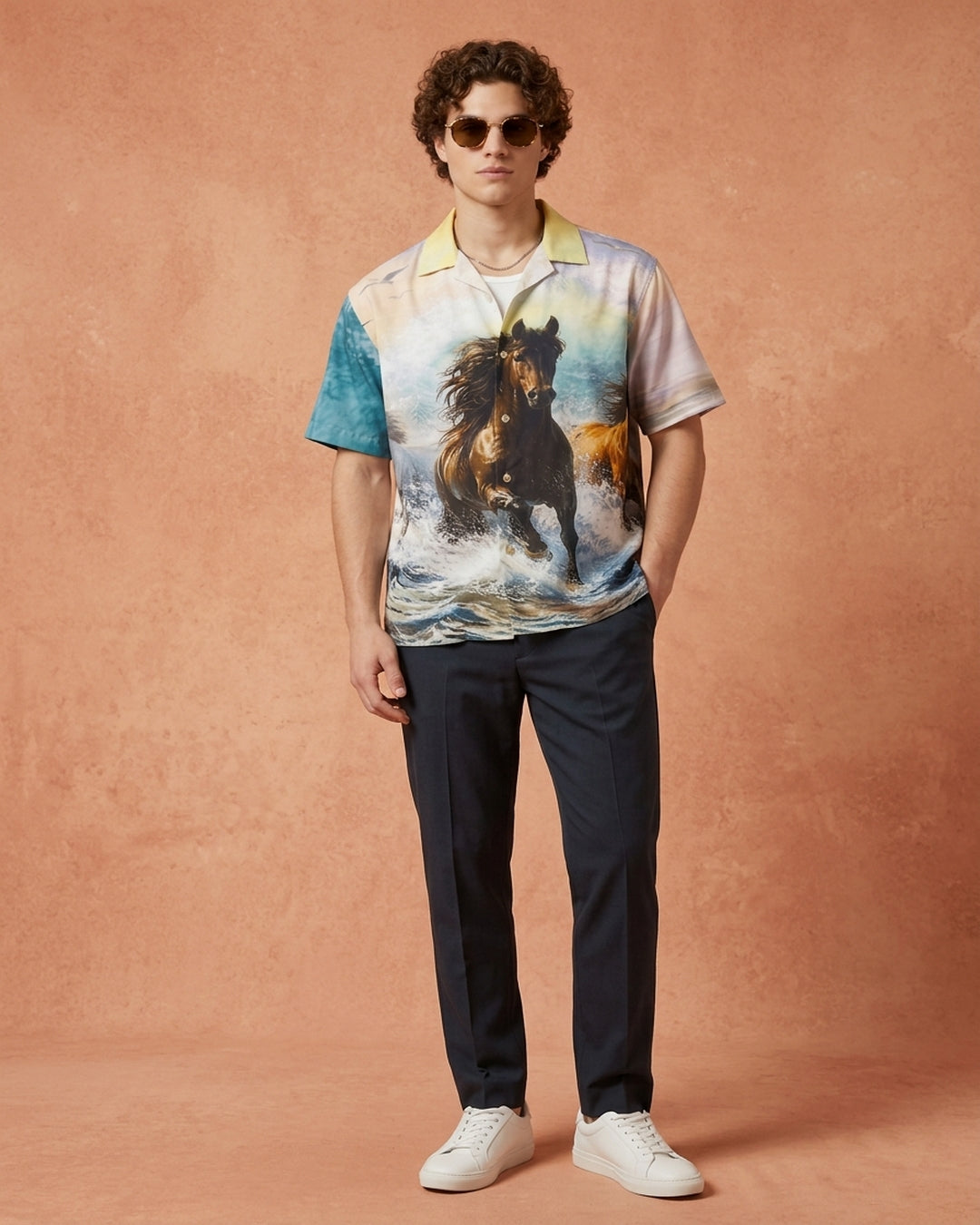 Cool Bee Ethereal Crest Camp Shirt for Men - Premium Mercerised Cotton Spread Collar Shirt India - Close-up Detail View