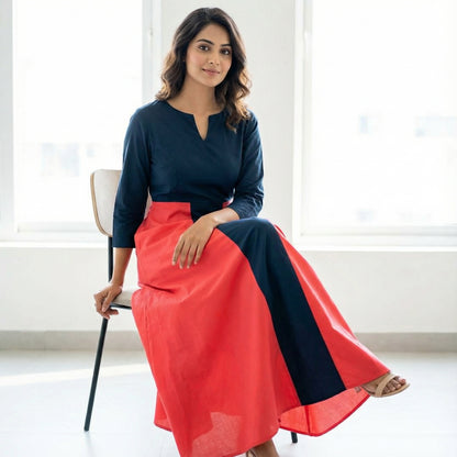 Midnight & Coral Column Dress Red Black