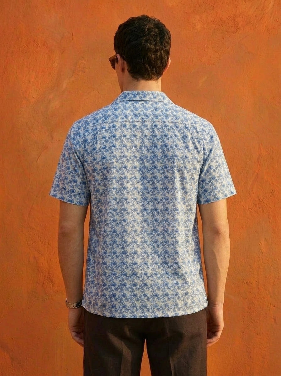Cool Bee Blue Mosaic Shirt for Men - Premium Mercerised Cotton Spread Collar Shirt India - Detail View