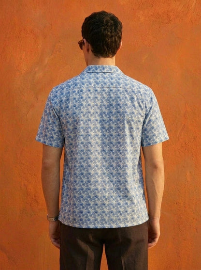 Cool Bee Blue Mosaic Shirt for Men - Premium Mercerised Cotton Spread Collar Shirt India - Detail View