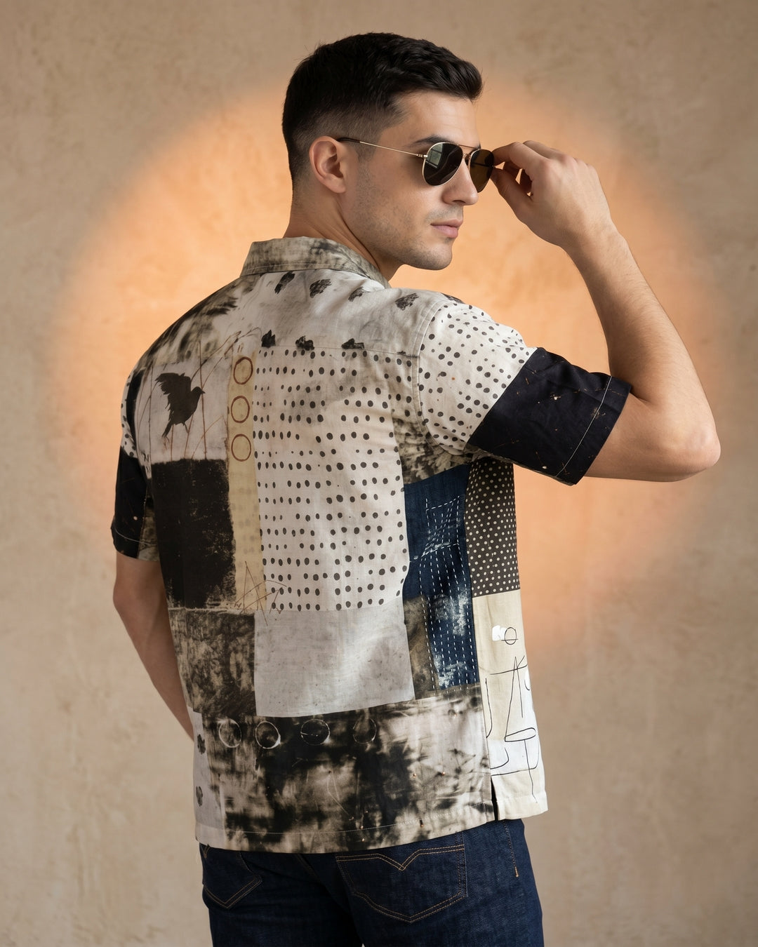 Cool Bee Charcoal Gridlock Camp Shirt for Men - Premium Mercerised Cotton Spread Collar Shirt India - Back View