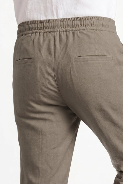 Cool Bee Linen Travel Pants Dark Beige for Men - Dark Beige Linen Travel Pants Lightweight India - Lifestyle View
