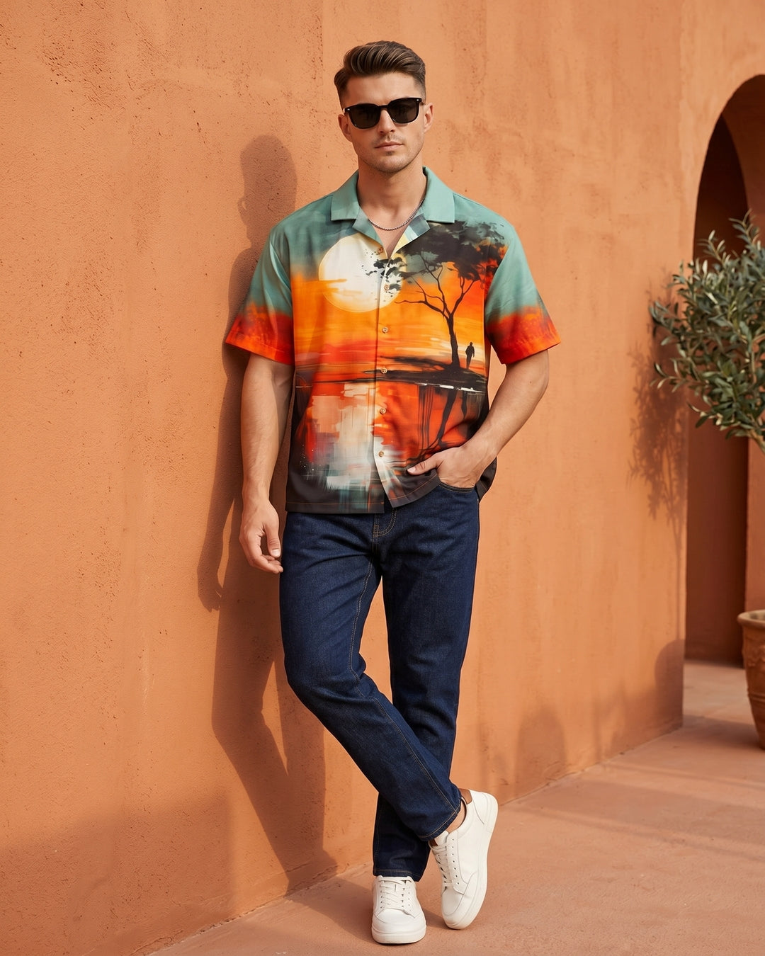 Cool Bee Amber Skies Camp Shirt for Men - Premium Mercerised Cotton Spread Collar Shirt India - Styled View