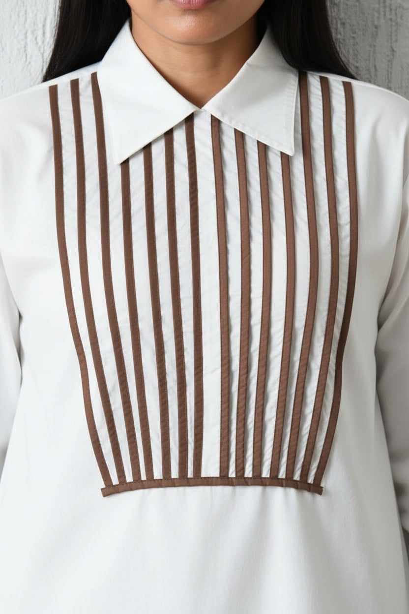 Perspective Grid Trapeze Dress White