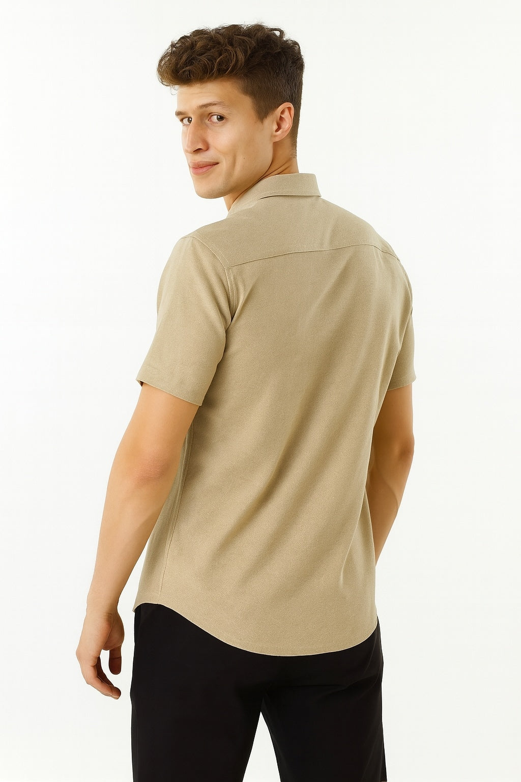 Cool Bee Premium Oxford Casual Half Shirt Beige for Men - Beige Premium Half Sleeve Oxford Shirt India - Lifestyle View