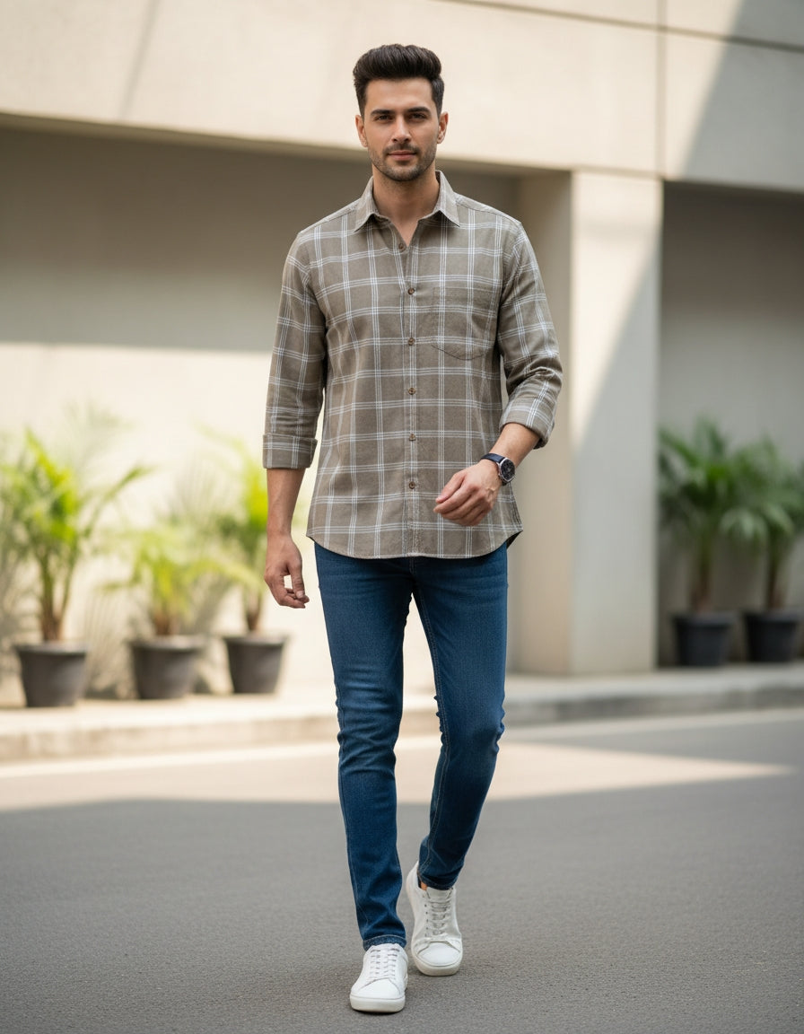 Men's Olive Drab Windowpane Check Shirt