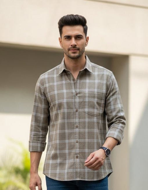 Men's Olive Drab Windowpane Check Shirt