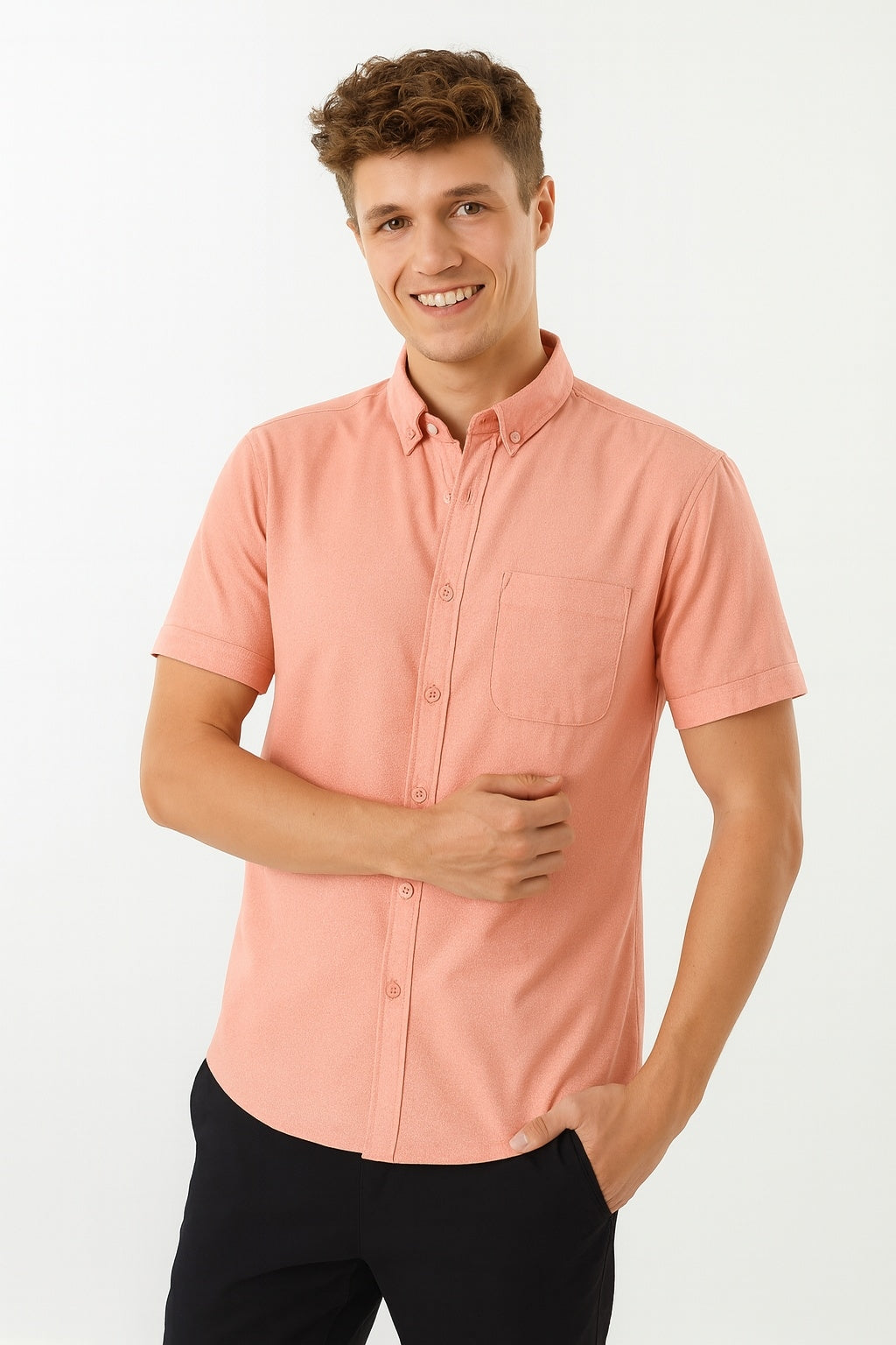 Cool Bee Premium Oxford Casual Half Shirt Peach for Men - Peach Premium Half Sleeve Oxford Shirt India - Back View