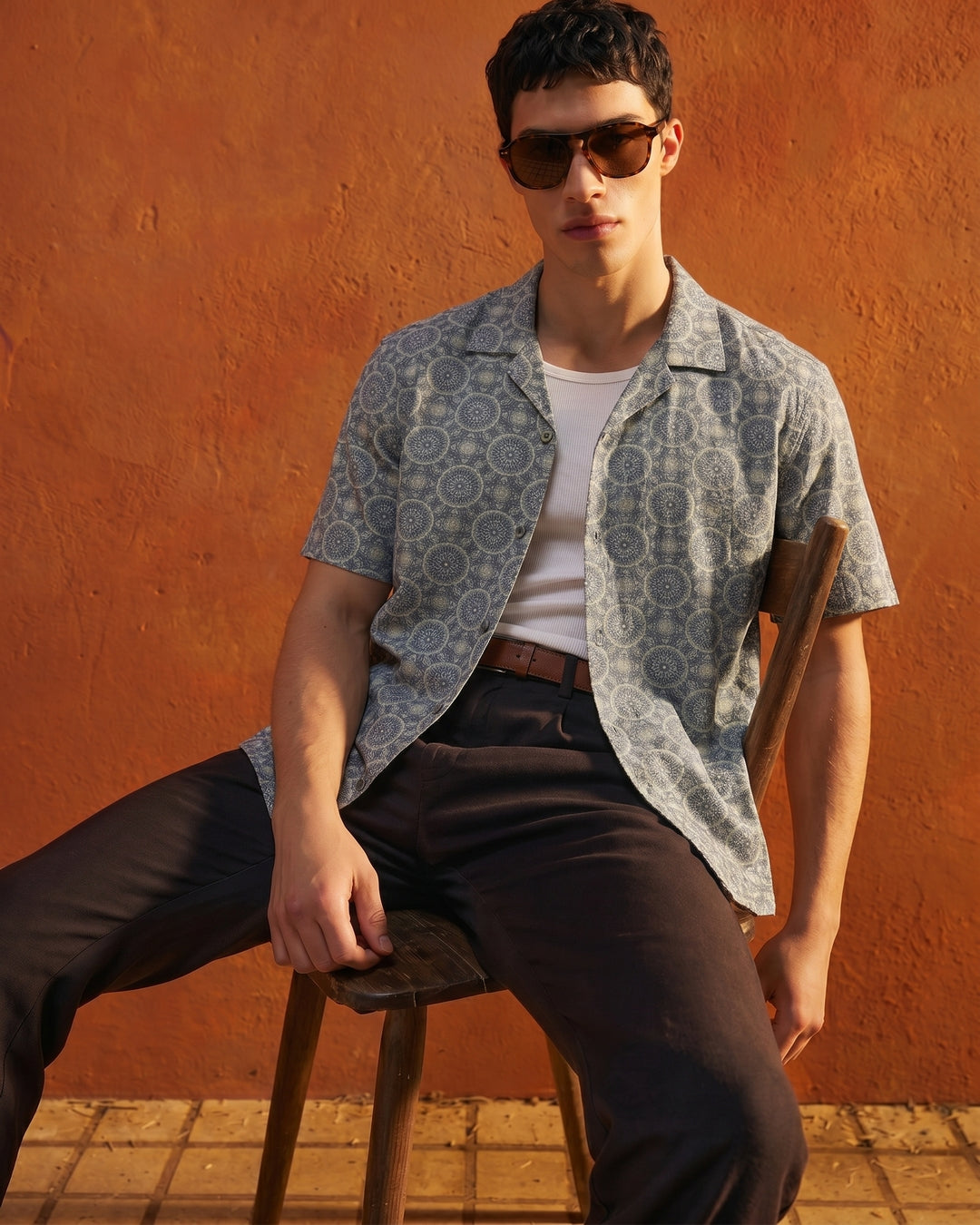 Cool Bee Mandala SS Shirt for Men - Premium Mercerised Cotton Spread Collar Shirt India - Styled View
