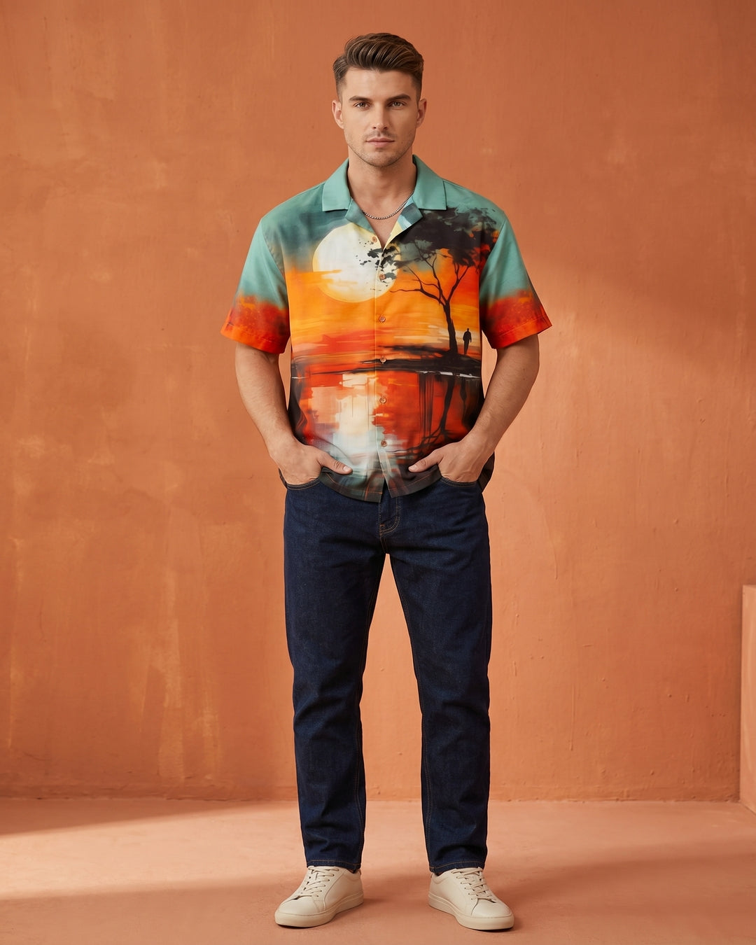 Cool Bee Amber Skies Camp Shirt for Men - Premium Mercerised Cotton Spread Collar Shirt India - Detail View