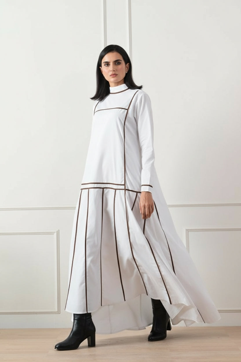 Geometric Paneled High-Low Gown White