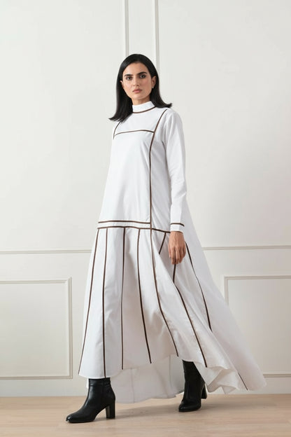 Geometric Paneled High-Low Gown White