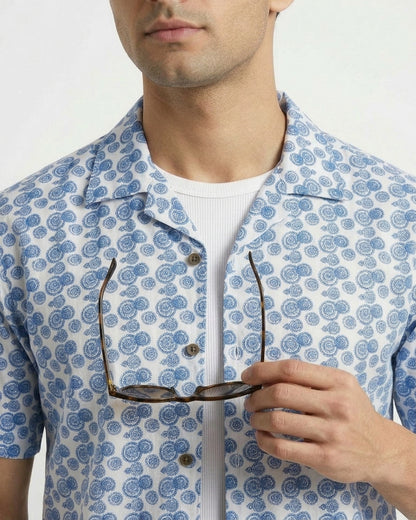 Cool Bee Blue Mosaic Shirt for Men - Premium Mercerised Cotton Spread Collar Shirt India - Side View