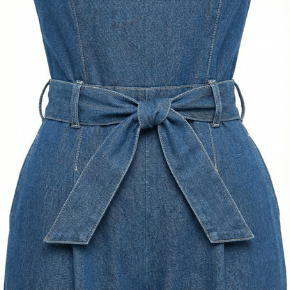 Sleek Utility Denim Jumpsuit – Indigo Wash