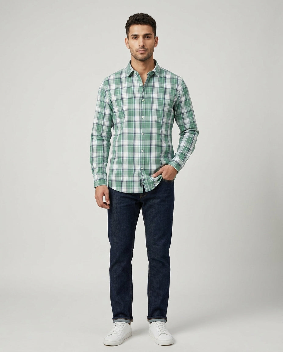 Highland Olive Windowpane  Check Shirt