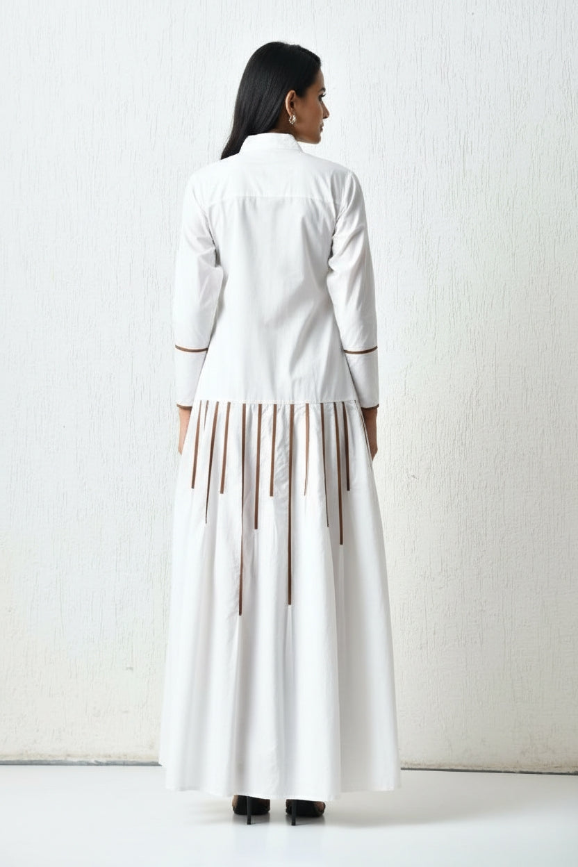 Perspective Grid Trapeze Dress White