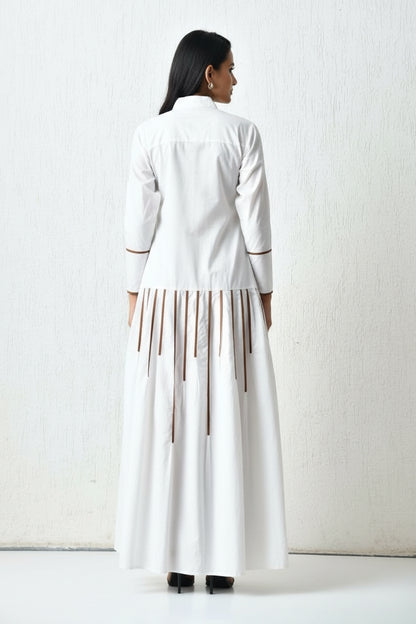 Perspective Grid Trapeze Dress White