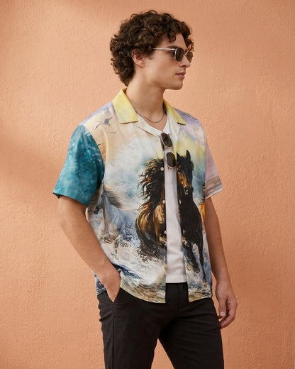 Cool Bee Ethereal Crest Camp Shirt for Men - Premium Mercerised Cotton Spread Collar Shirt India - Lifestyle View