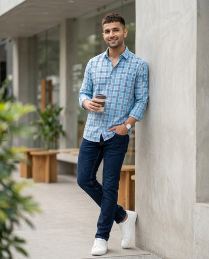 Olive Drab Windowpane Check Shirt