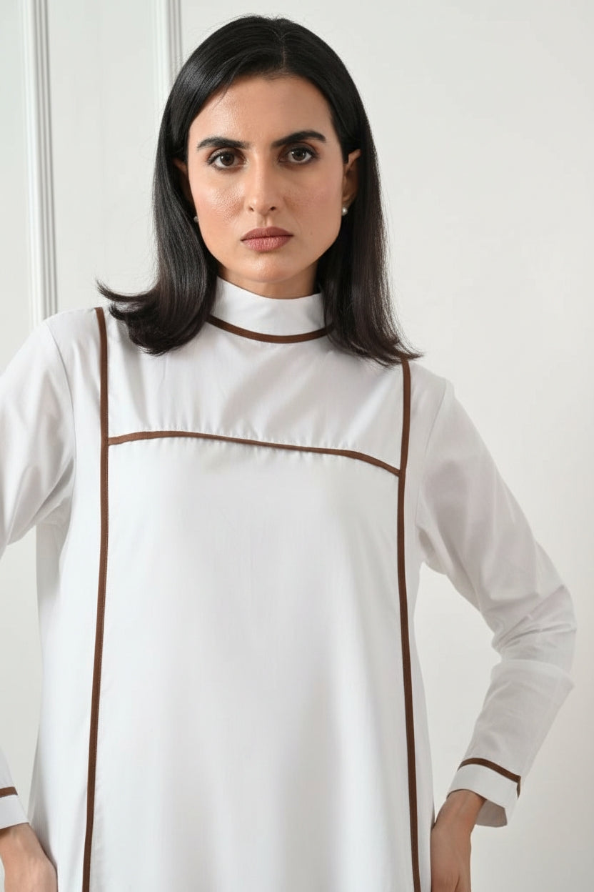 Geometric Paneled High-Low Gown White