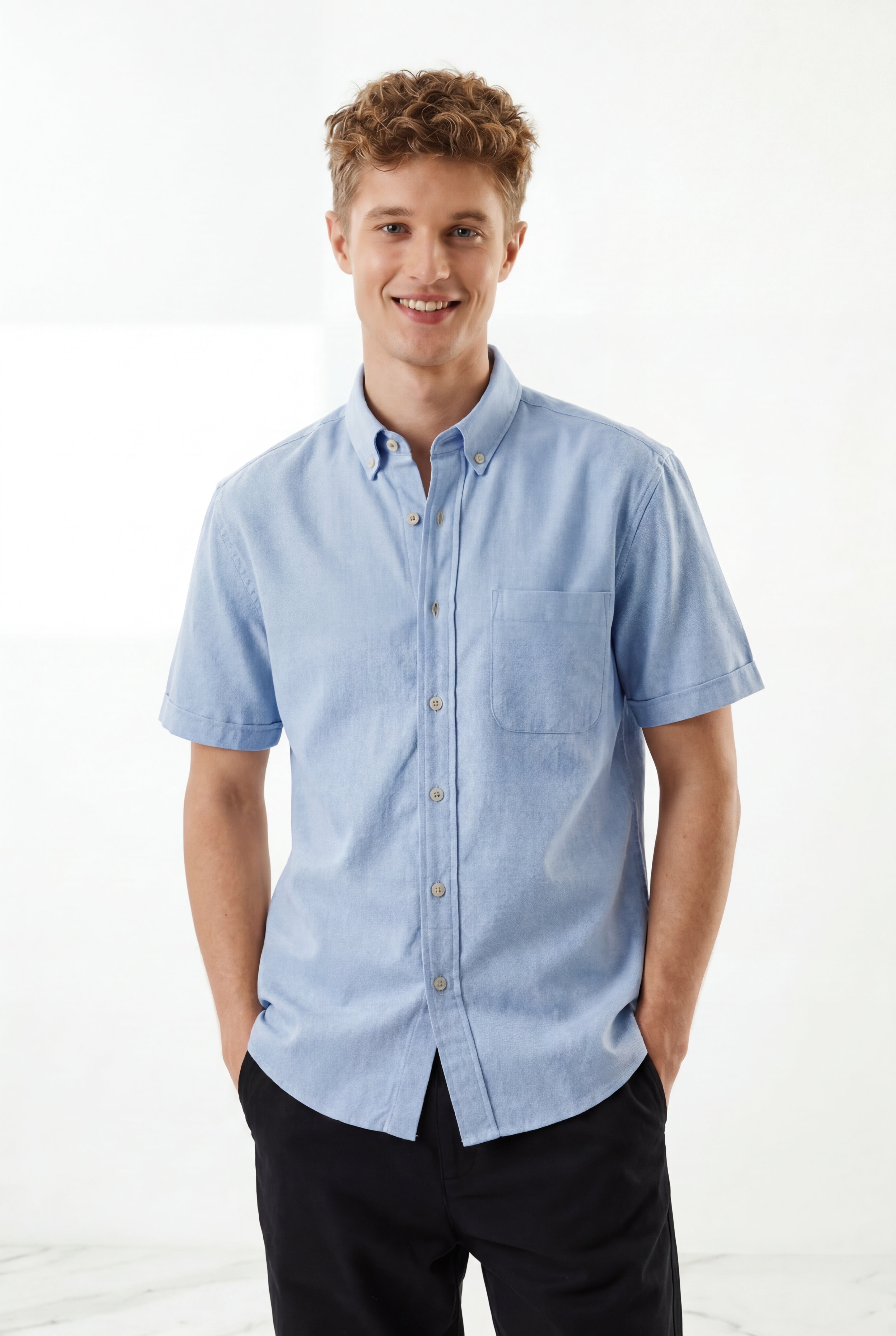 Cool Bee Premium Oxford Casual Half Shirt Blue for Men - Blue Premium Half Sleeve Oxford Shirt India - Lifestyle View