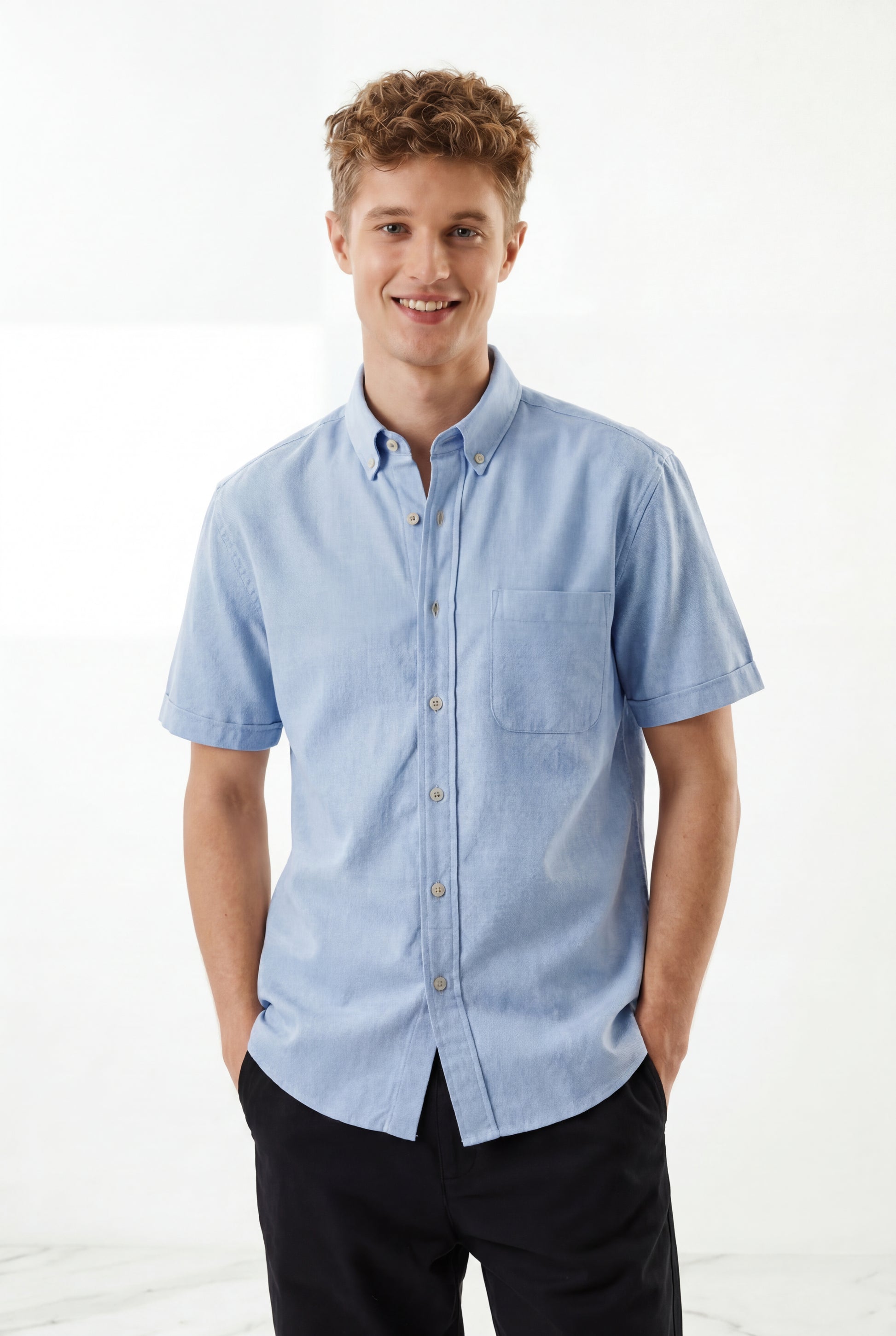 Cool Bee Premium Oxford Casual Half Shirt Blue for Men - Blue Premium Half Sleeve Oxford Shirt India - Lifestyle View
