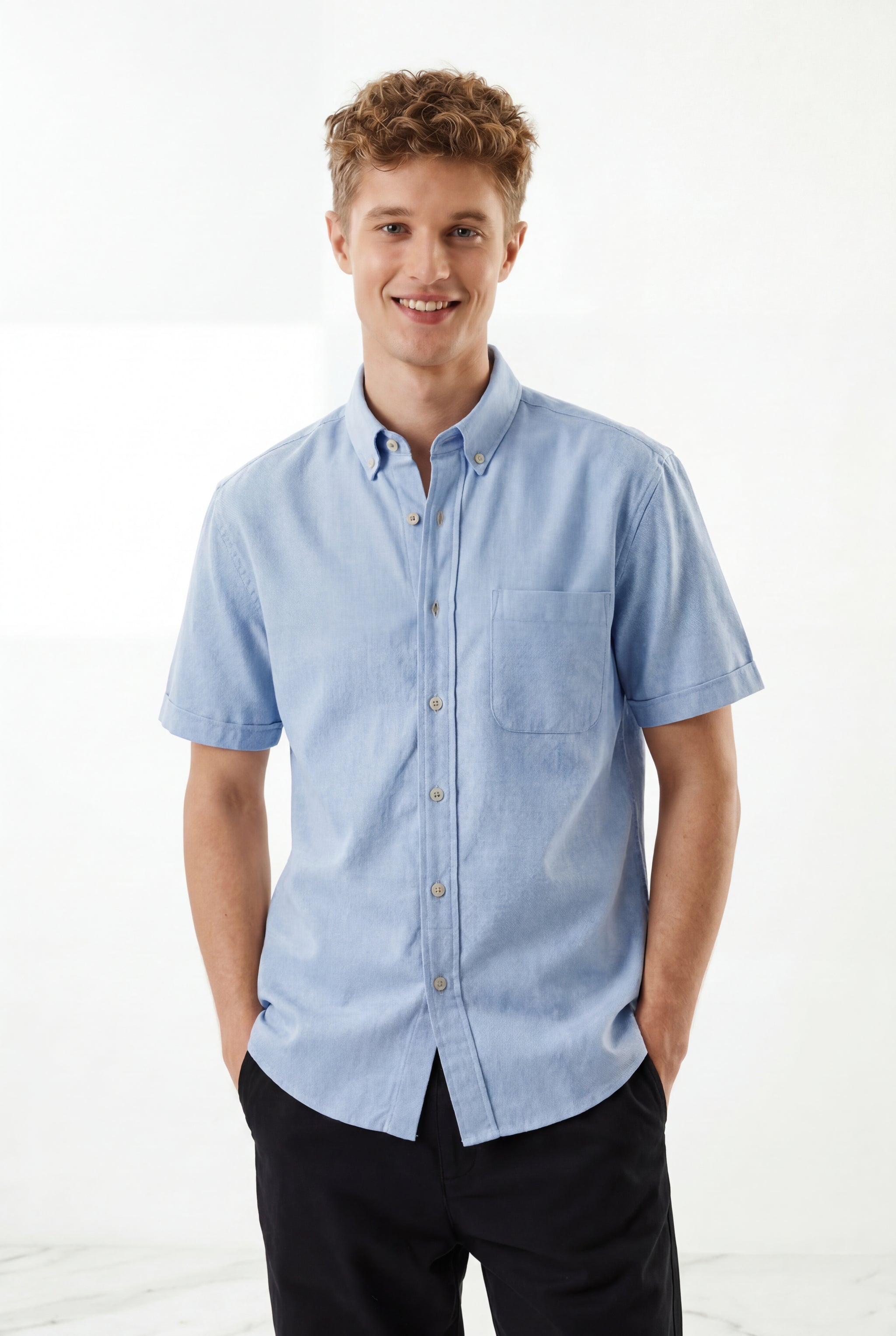 Cool Bee Premium Oxford Casual Half Shirt Blue for Men - Blue Premium Half Sleeve Oxford Shirt India - Lifestyle View