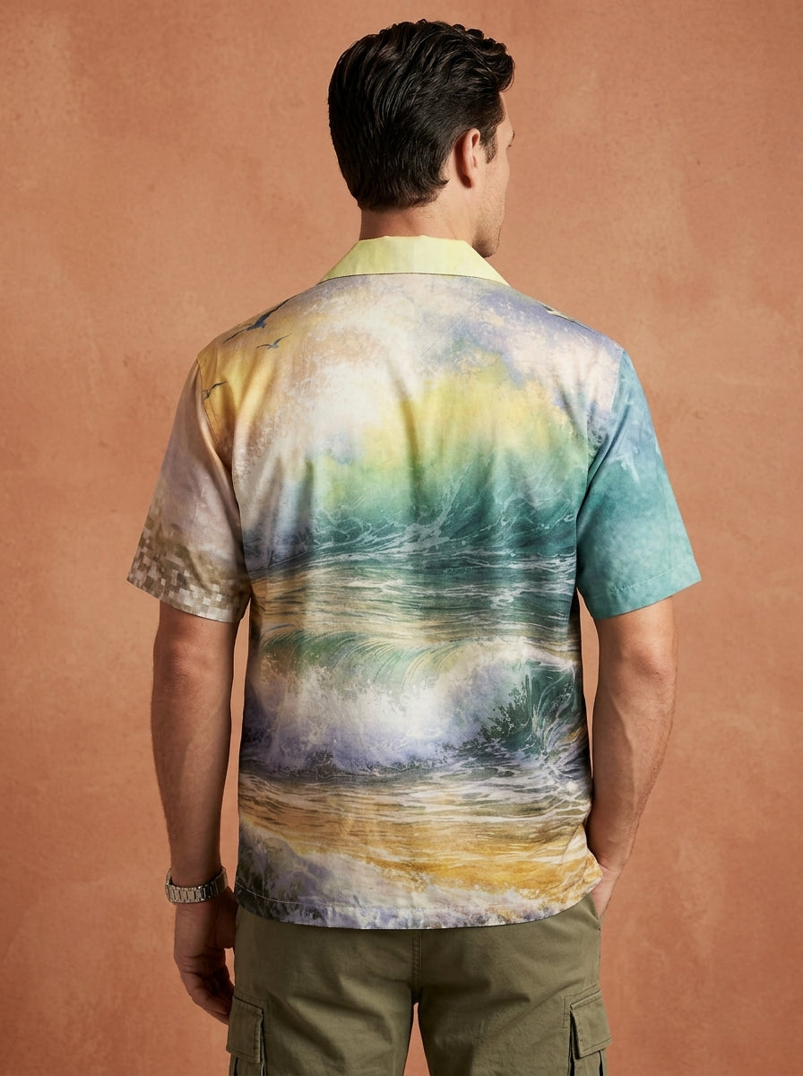 Cool Bee Botanical Tiger Canvas Shirt for Men - Premium Mercerised Cotton Spread Collar Shirt India - Side View