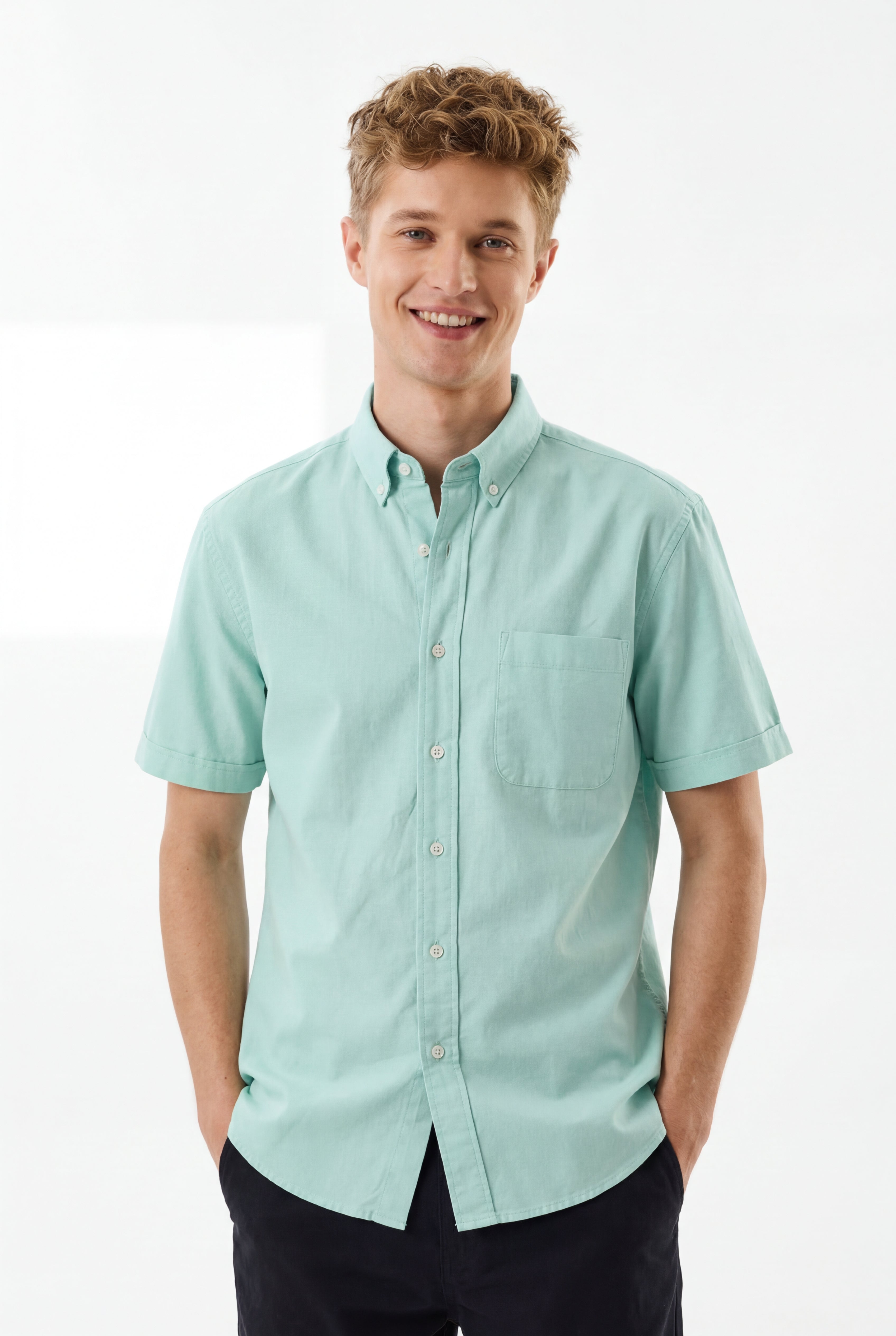 Cool Bee Premium Oxford Casual Half Shirt Sea Green for Men - Sea Green Premium Half Sleeve Oxford Shirt India