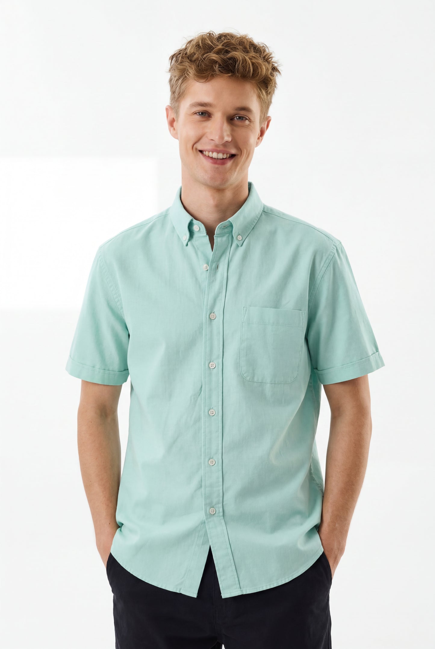 Premium Oxford Casual Half Shirt Sea Green