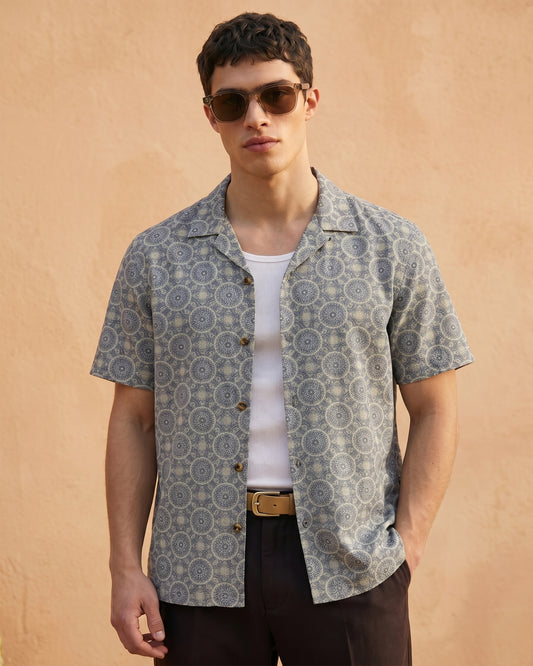 Cool Bee Mandala SS Shirt for Men - Premium Mercerised Cotton Spread Collar Shirt India - Front View
