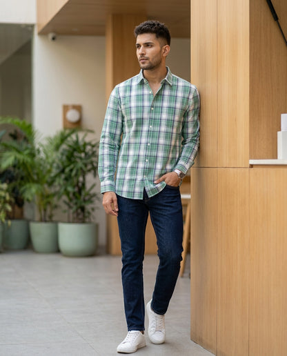 Highland Olive Windowpane  Check Shirt