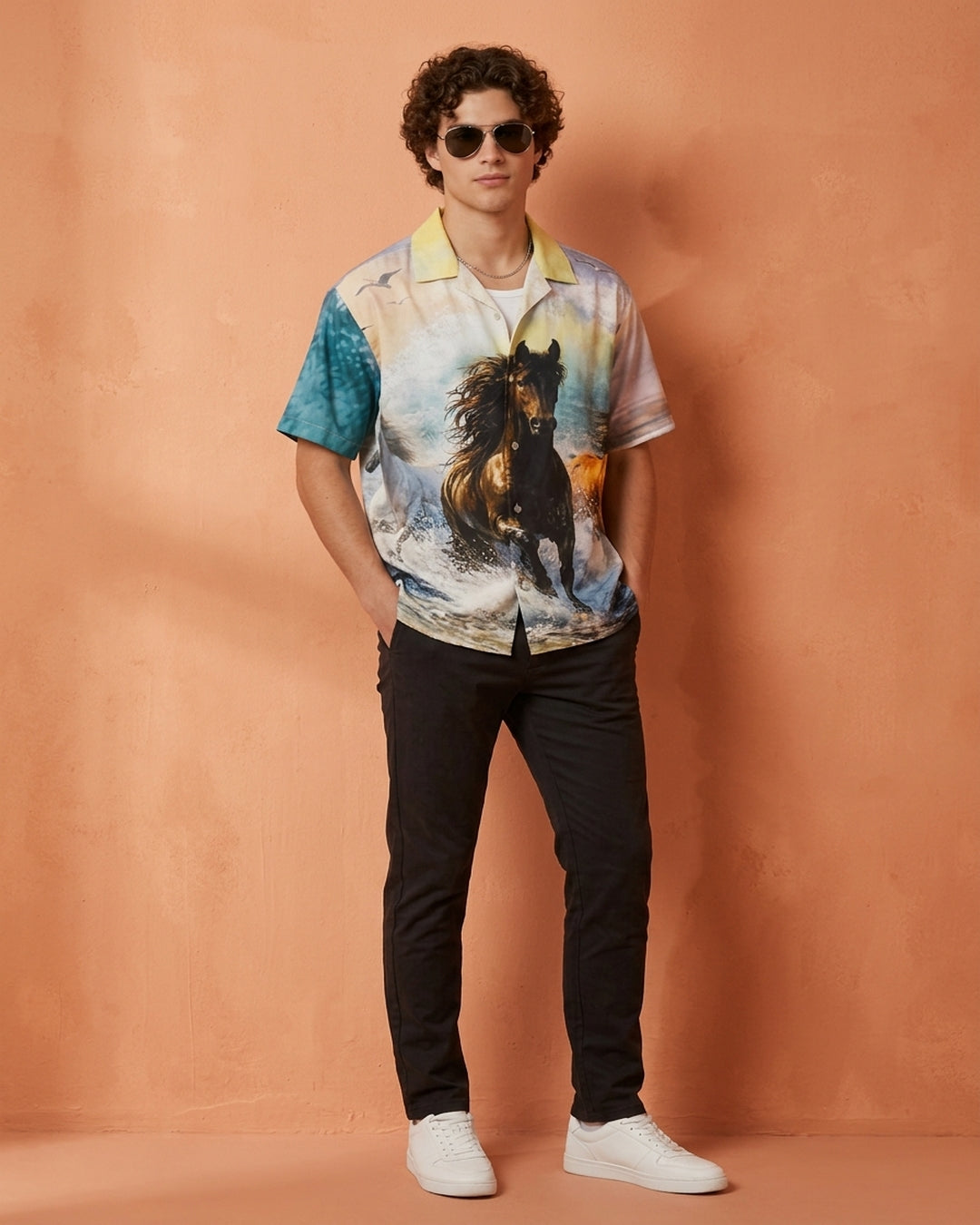 Cool Bee Ethereal Crest Camp Shirt for Men - Premium Mercerised Cotton Spread Collar Shirt India - Styled View