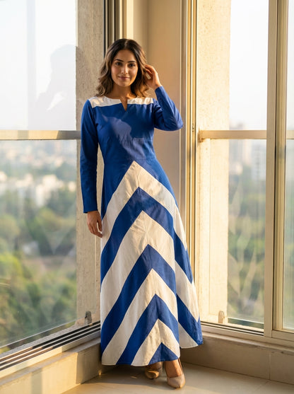 Elegant Midnight &amp; Marble Chevron Gown