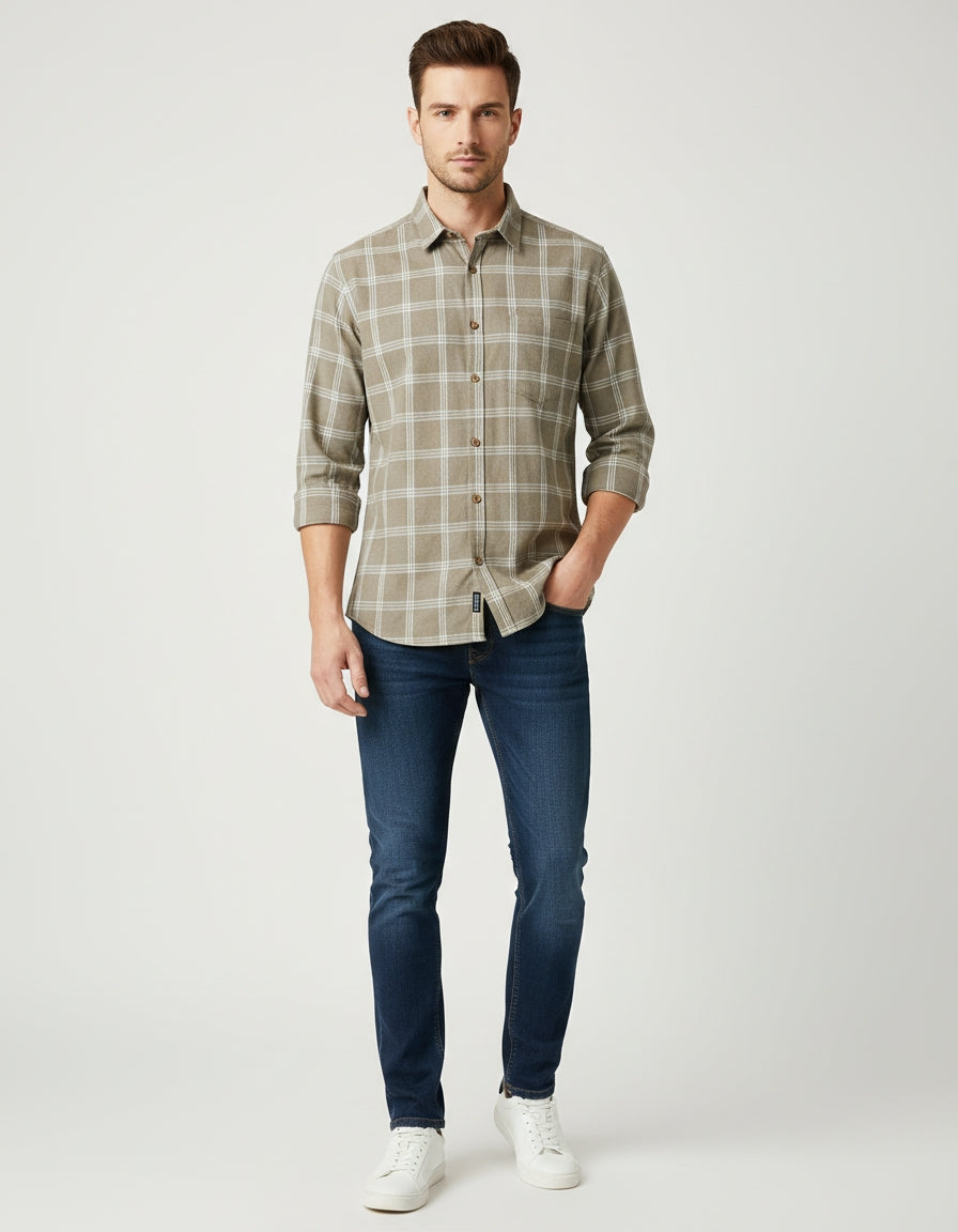 Men's Olive Drab Windowpane Check Shirt