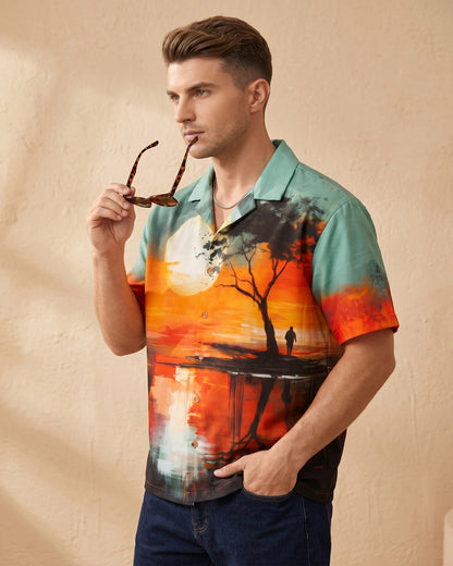 Cool Bee Amber Skies Camp Shirt for Men - Premium Mercerised Cotton Spread Collar Shirt India - Close-up Detail View
