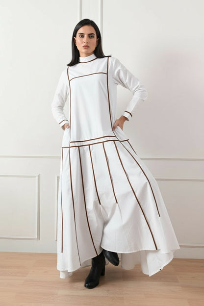 Geometric Paneled High-Low Gown White