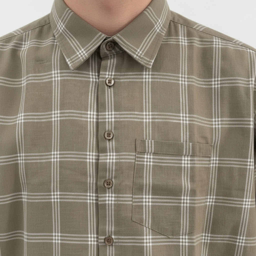 Men's Olive Drab Windowpane Check Shirt