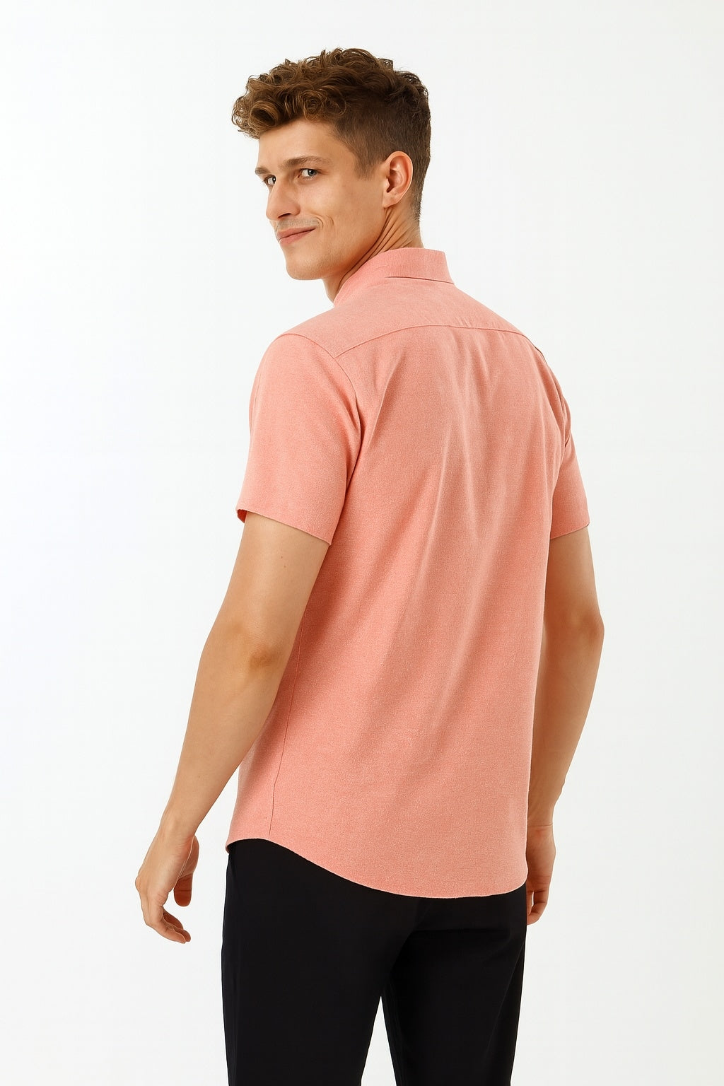 Cool Bee Premium Oxford Casual Half Shirt Peach for Men - Peach Premium Half Sleeve Oxford Shirt India - Detail View
