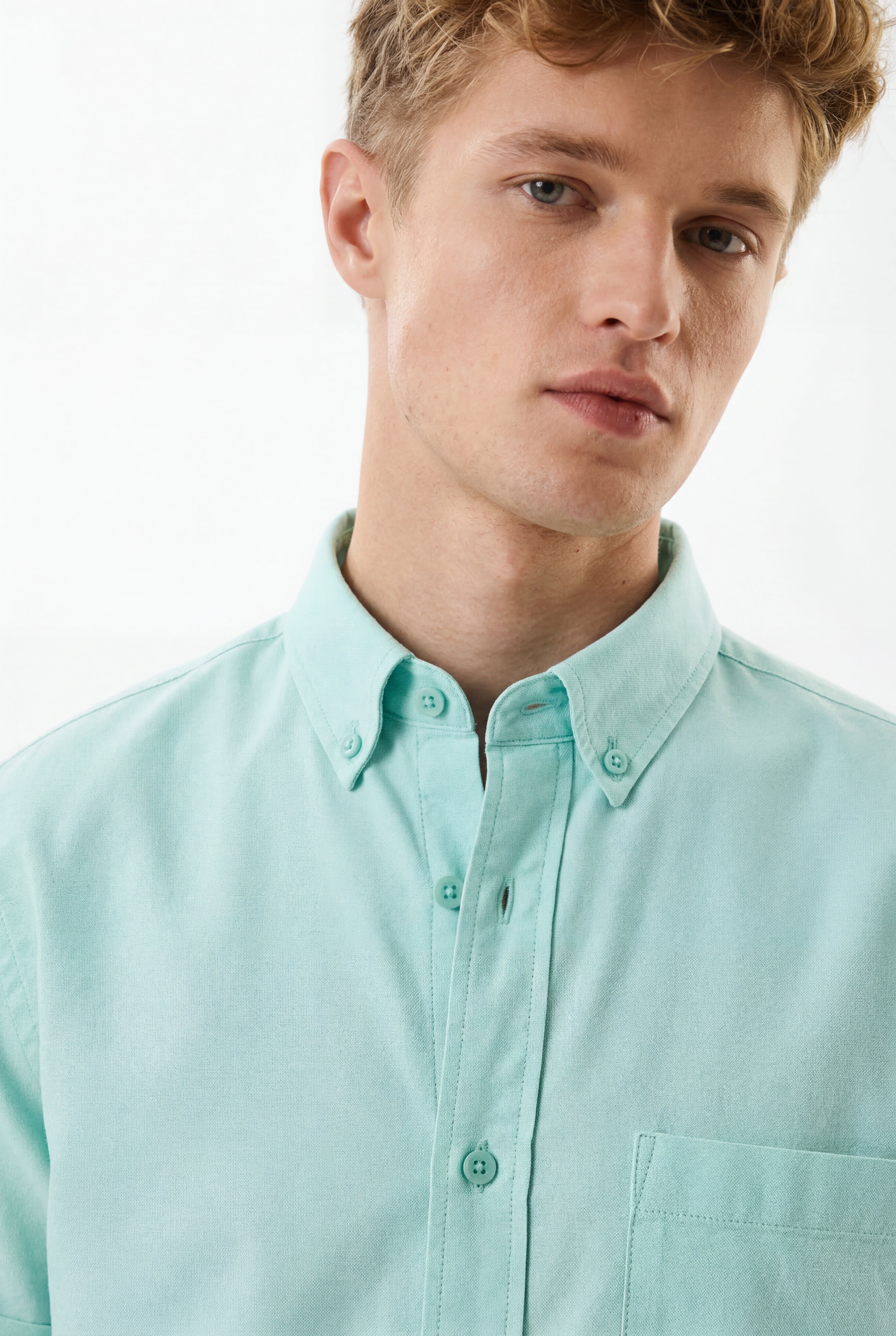 Cool Bee Premium Oxford Casual Half Shirt Sea Green for Men - Sea Green Premium Half Sleeve Oxford Shirt India - Lifestyle Vi