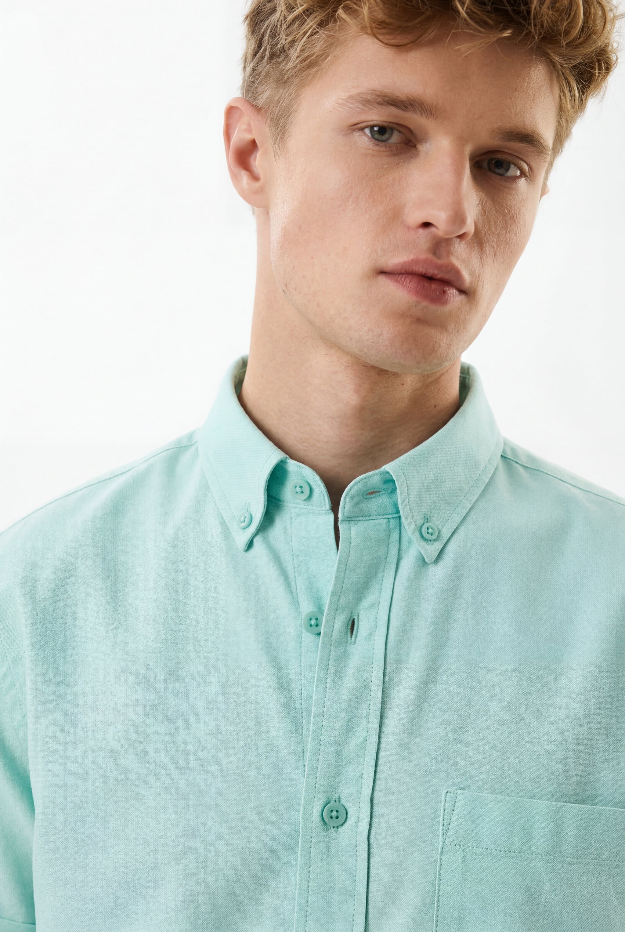 Cool Bee Premium Oxford Casual Half Shirt Sea Green for Men - Sea Green Premium Half Sleeve Oxford Shirt India - Lifestyle Vi