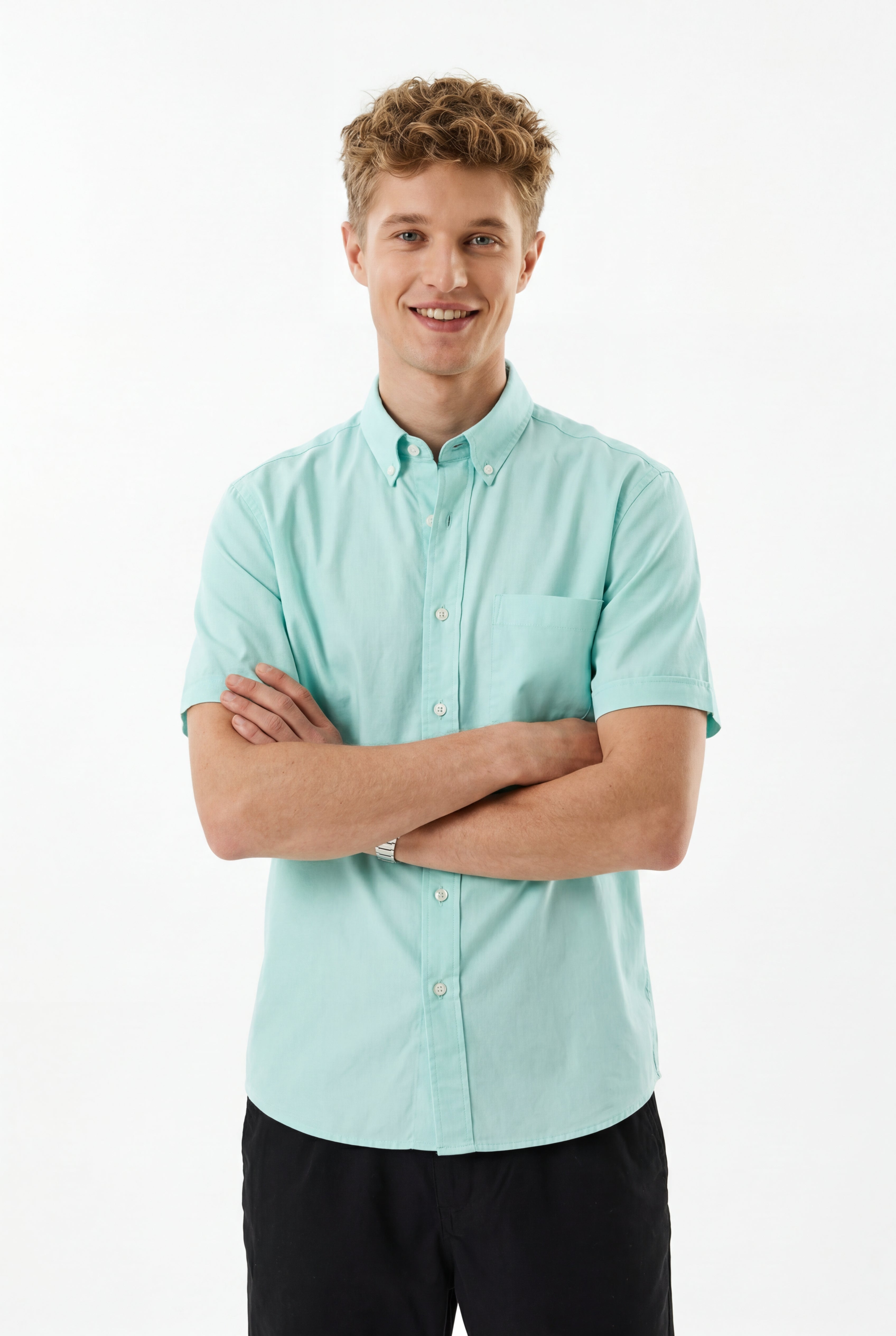 Cool Bee Premium Oxford Casual Half Shirt Sea Green for Men - Sea Green Premium Half Sleeve Oxford Shirt India - Lifestyle Vi