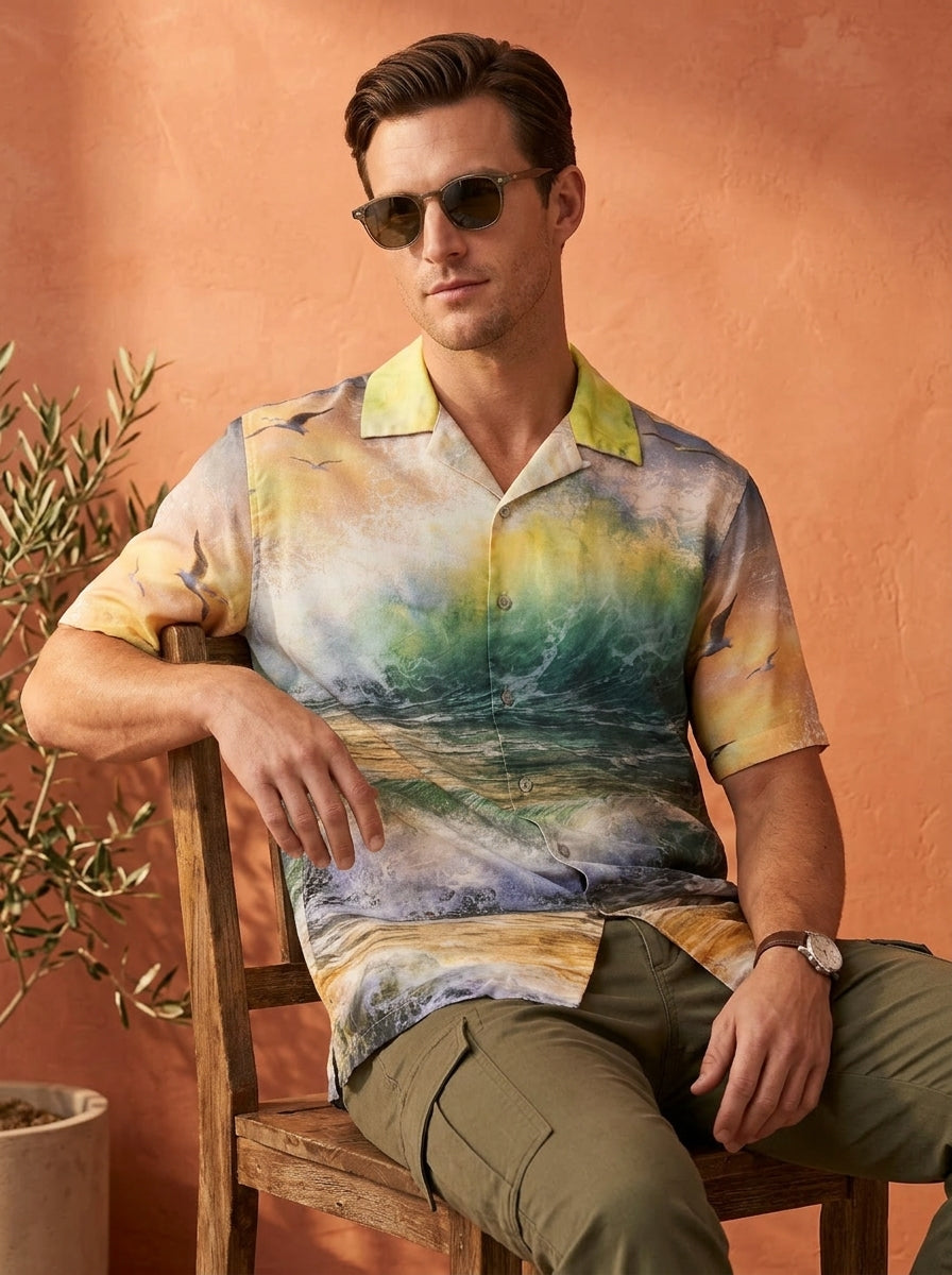 Cool Bee Botanical Tiger Canvas Shirt for Men - Premium Mercerised Cotton Spread Collar Shirt India - Styled View