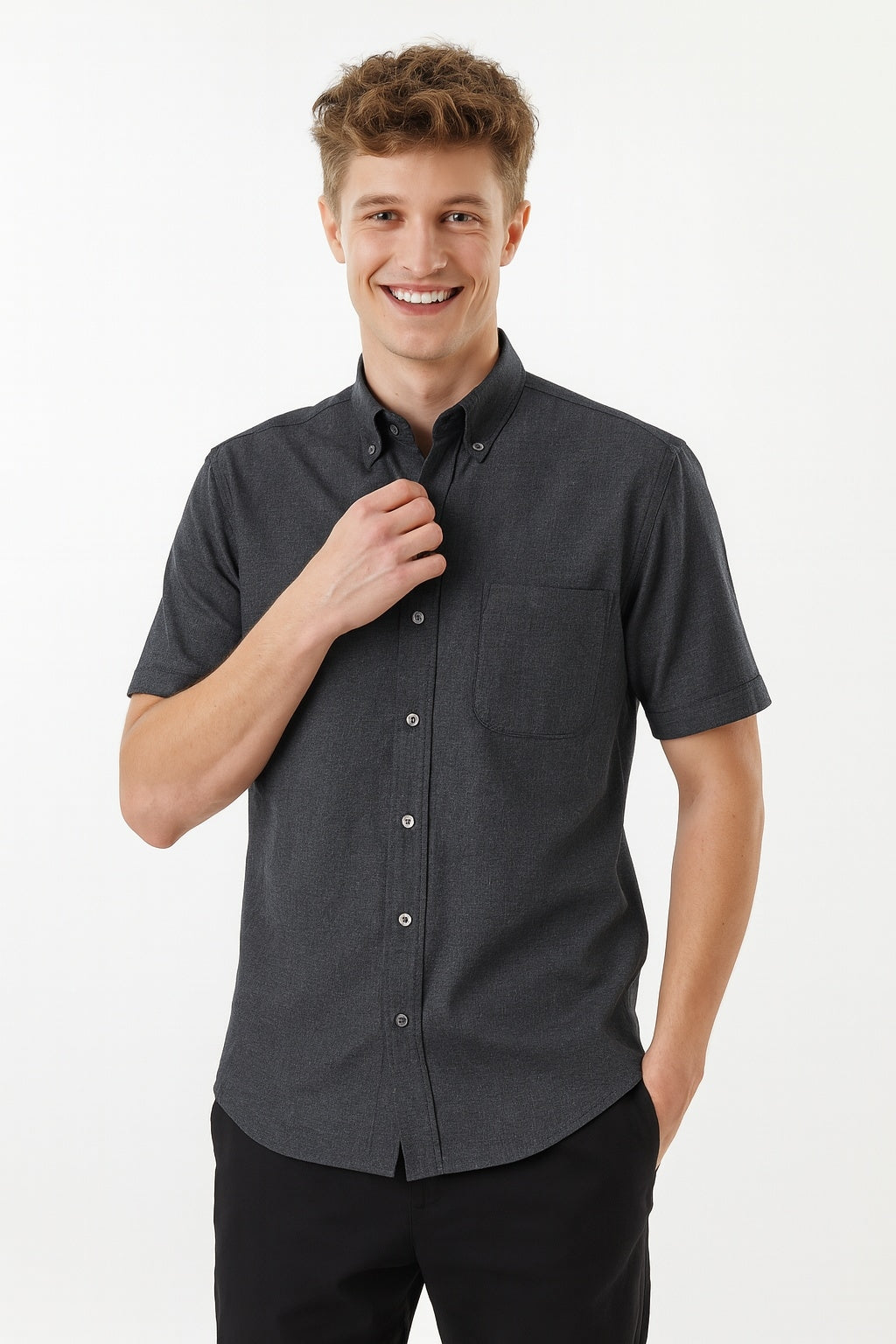 Cool Bee Premium Oxford Casual Half Shirt Black for Men - Black Premium Half Sleeve Oxford Shirt India