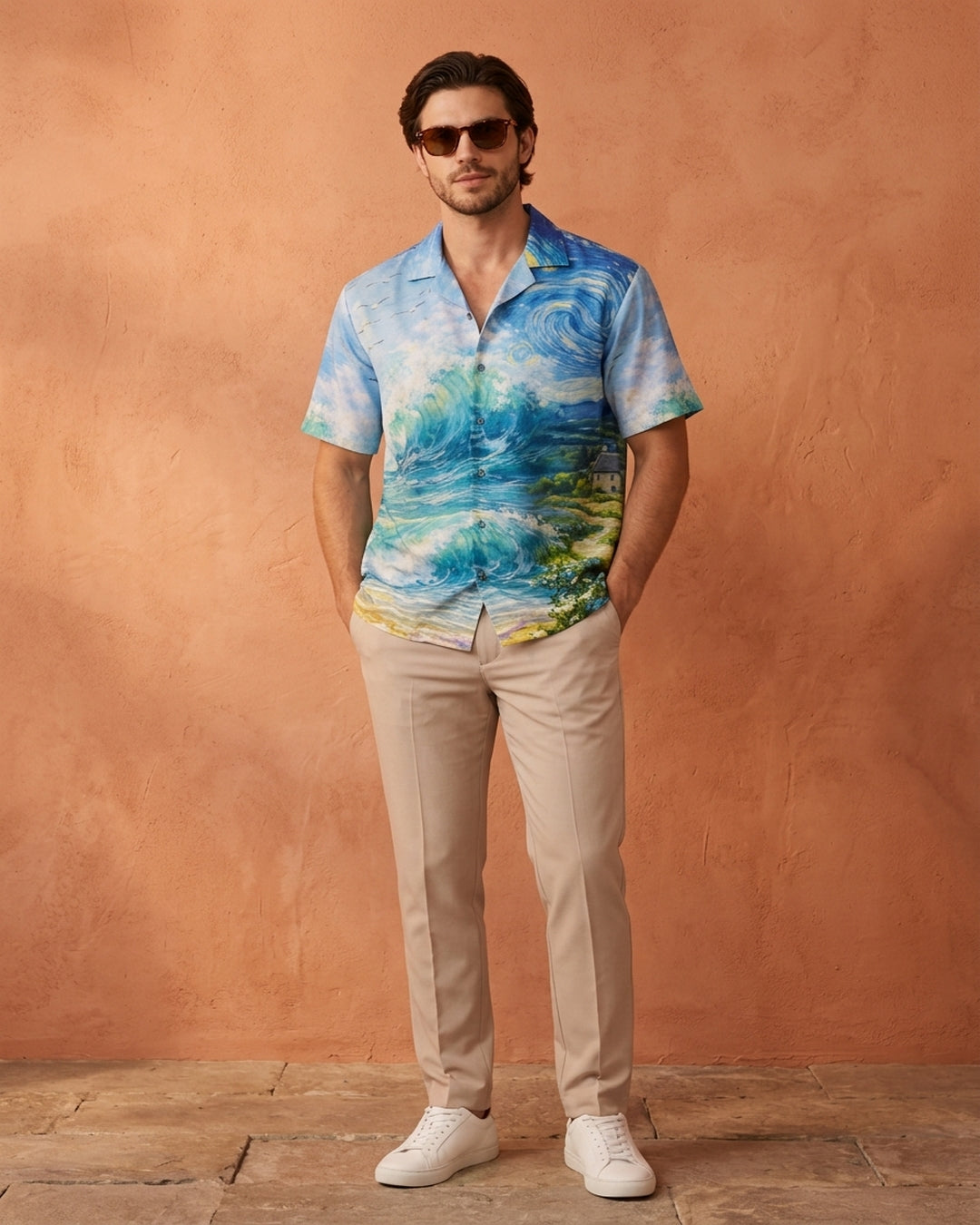 Cool Bee Cosmic Coastline Printed Shirt for Men - Premium Mercerised Cotton Spread Collar Shirt India - Side View