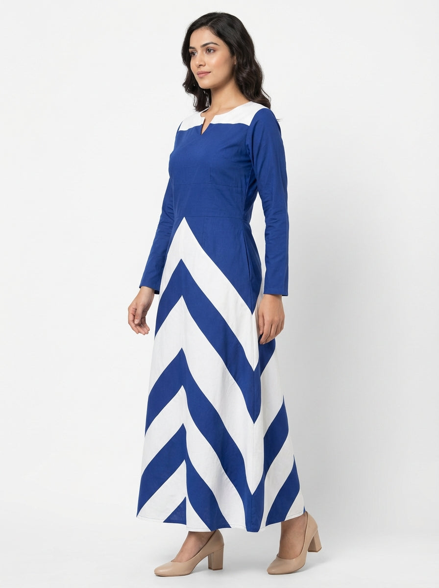 Elegant Midnight &amp; Marble Chevron Gown