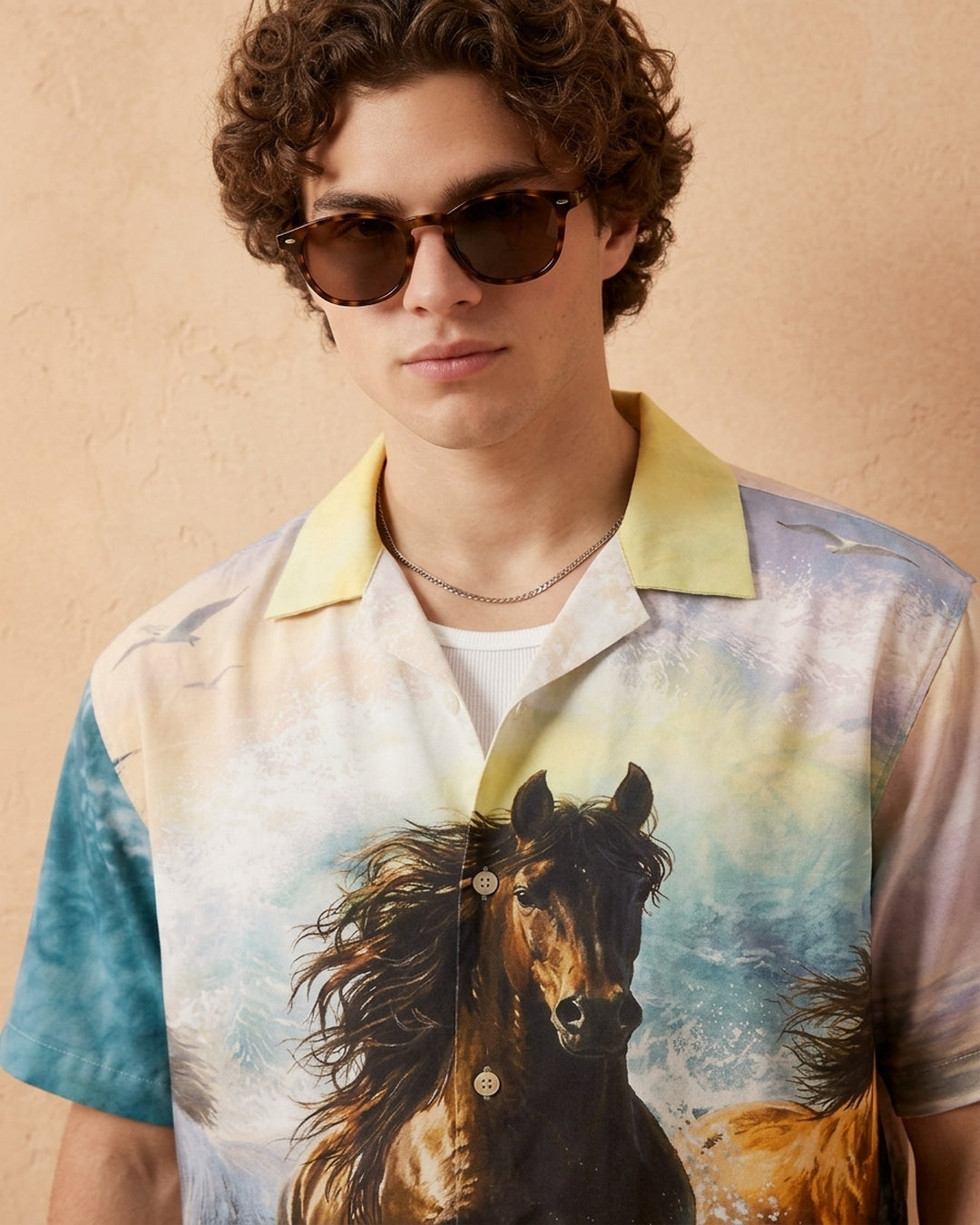 Cool Bee Ethereal Crest Camp Shirt for Men - Premium Mercerised Cotton Spread Collar Shirt India - Detail View